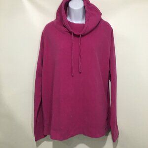 Country Rose L Pink Fleece Long-Sleeve Pullover Cowl Neck Hoodie